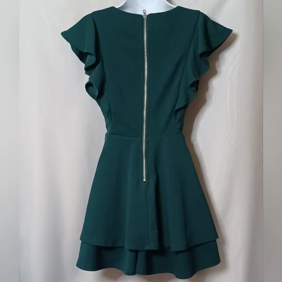Crystal Doll Women's Green Flutter Sleeve Fit & Flare Mini Dress. S - Picture 8 of 13